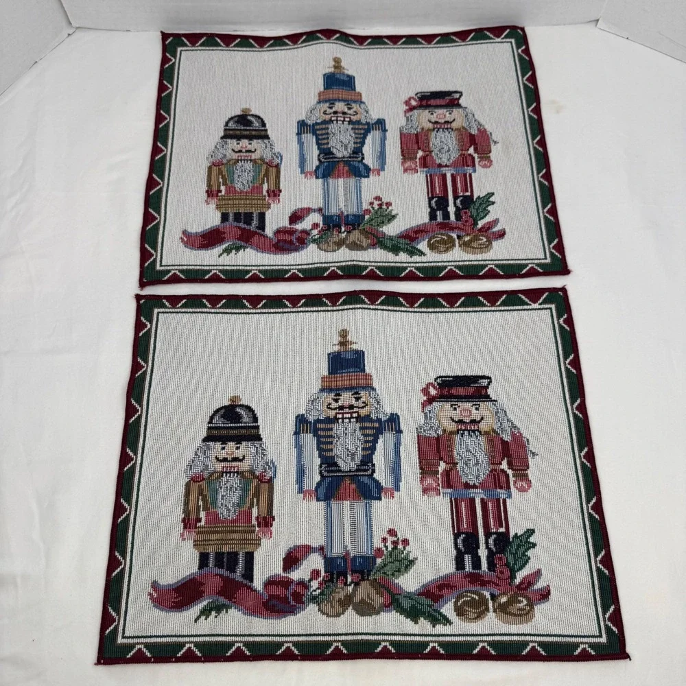 Vintage Christmas Nutcracker Tapestry Placemats Set of 2 Holiday Table Decor